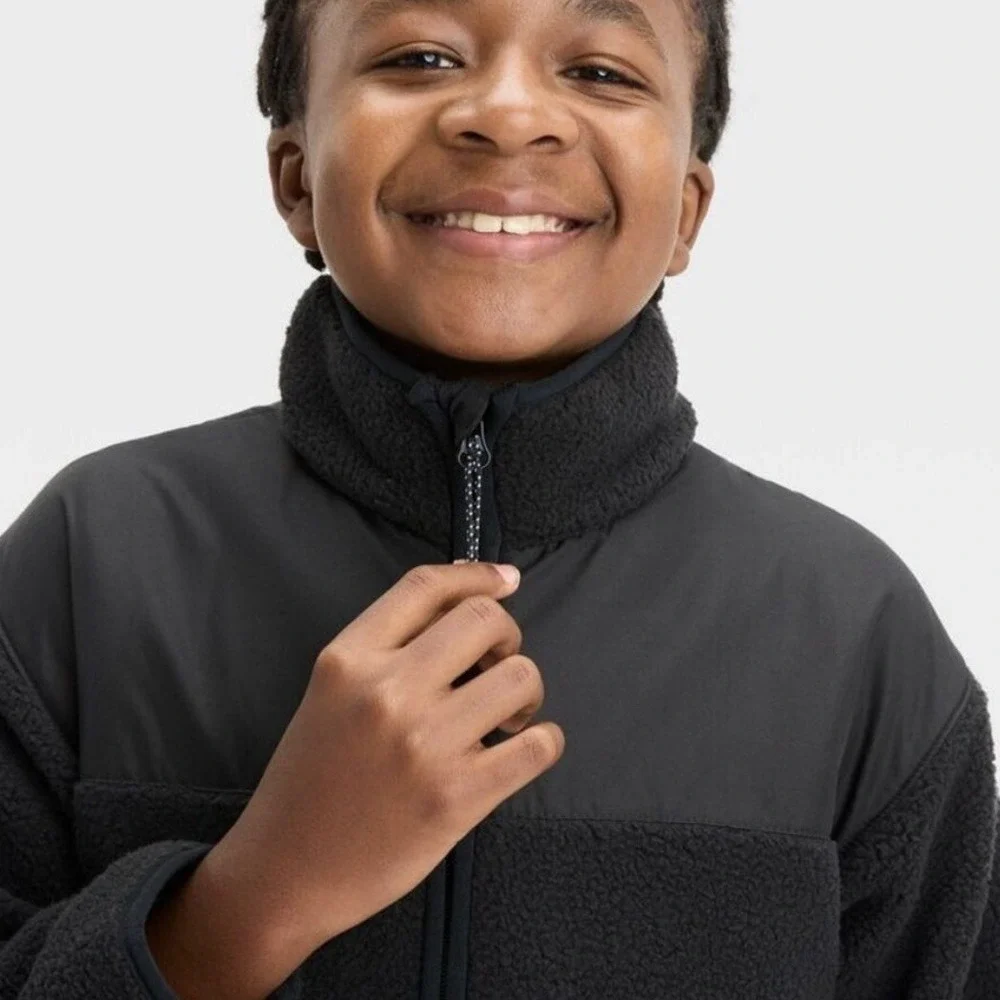 All In Motion Boys High Pile Cozy Full Zip Fleece Sweatshirt Top Size M (8)‎
